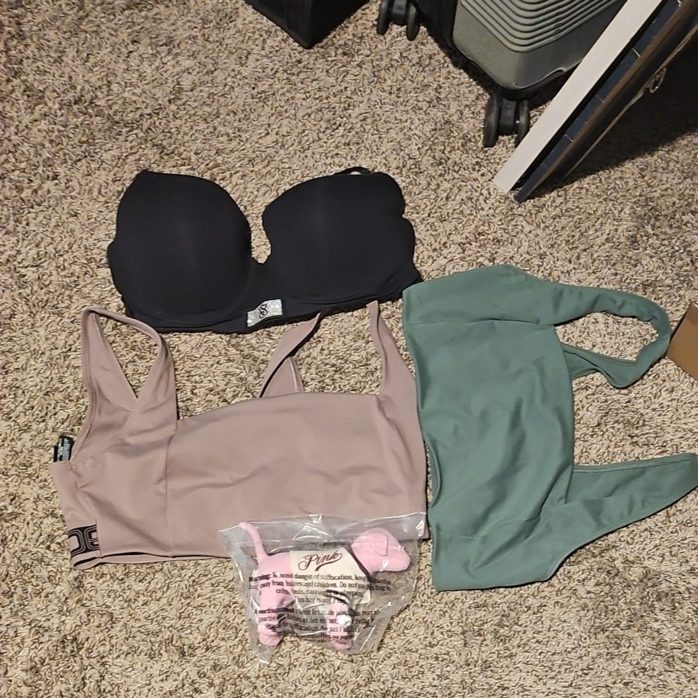 Black, Beige, and Green Bralette Set